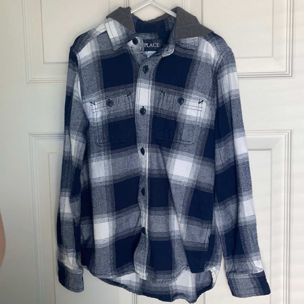Children’s Place Hooded Button Up Plaid Shirt